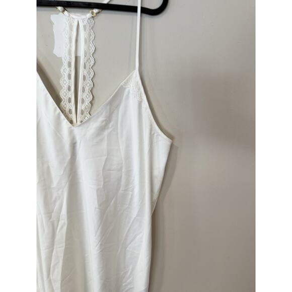 Flora Nikrooz Chemise White Slip Lace Racerback Adjustable Satin V Neck XL X1296 - Picture 5 of 8